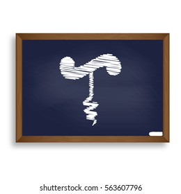 Simple corkscrew sign. White chalk icon on blue school board with shadow as background. Isolated.