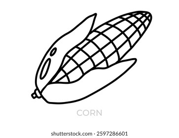 Simple corn hand drawn icon image. Cute, vector, editable, simple, vegetable icon, coloring page.