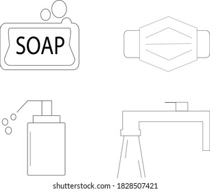 Iconos vectoriales del virus simple de Corona
