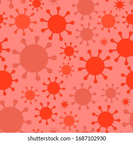 Icono simple de coronavirus sin fisuras en color rojo peligroso. Concepto de fondo epidémico Covid-19 en estilo moderno de ilustración plana.