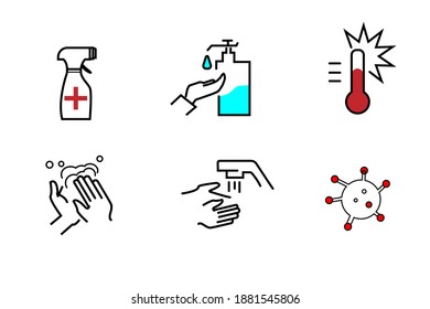 Simple Coronavirus Prevention Vector Illustration Set Contains icons such as Coronavirus Prevention Measures.