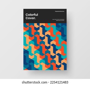 Simple corporate brochure vector design concept. Vivid geometric tiles book cover illustration.