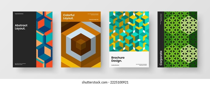 Simple corporate cover A4 design vector concept collection. Vivid geometric shapes pamphlet template bundle.
