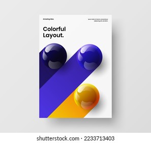 Simple corporate cover A4 vector design template. Bright realistic spheres poster illustration.