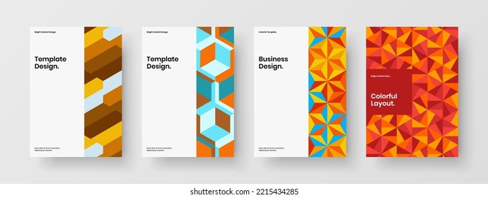 Simple corporate cover vector design illustration collection. Original mosaic tiles handbill layout bundle.