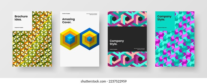 Simple corporate cover vector design illustration set. Isolated mosaic hexagons brochure layout bundle.