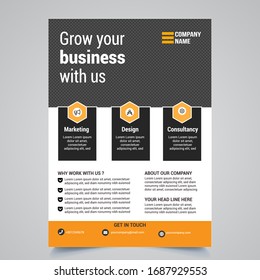 It's a simple corporate flyer template. It'll easily editable. It can be used by any company to promote their business, for advertisement and publicity purpose. yellow and black colors have been used.