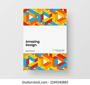 Simple corporate identity A4 design vector concept. Clean mosaic hexagons magazine cover illustration.