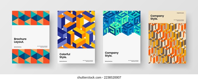 Simple corporate identity A4 vector design illustration collection. Premium mosaic shapes flyer layout composition.