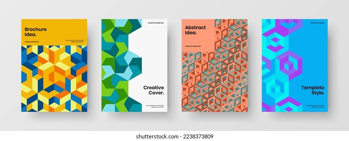 Simple corporate identity vector design concept bundle. Bright geometric tiles flyer illustration collection.