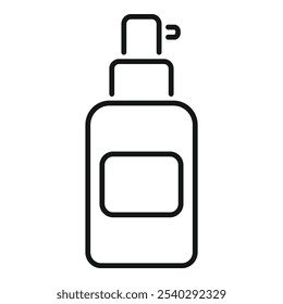 Simple cosmetic bottle dispenser pump for shower gel or shampoo line icon concept vector for apps and websites