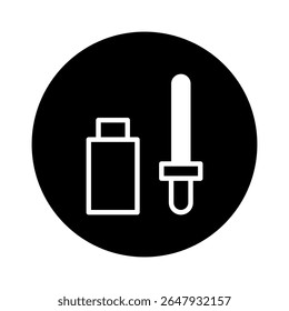 Simples garrafa cosmética e ícone do conta-gotas, desenho minimalista gráfico preto e branco para a apresentação do conceito de produtos de beleza