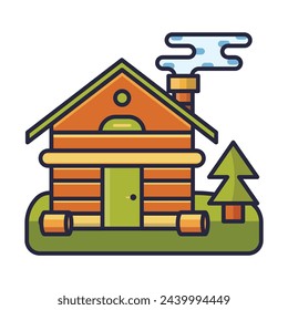 Simple cottage architecture vector illustration. Adventure cabin log icon