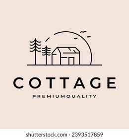 simple cottage house icon vector logo line art illustration design