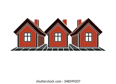 Simple cottages vector illustration, country houses, for use in graphic design. Real estate concept, region or district theme. Building company abstract image.