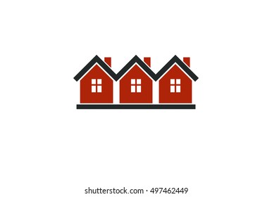 Simple cottages vector illustration, country houses, for use in graphic design. Real estate concept, region or district theme. Building company abstract corporate image.