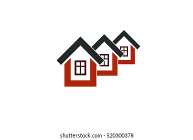 Simple cottages vector illustration, country houses, for use in graphic design. Real estate concept, region or district theme. Building company abstract image.