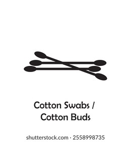 Simple cotton swabs icon vector isolated on white background in silhouette style. Bathroom accessories. Icon for web design, tag, label.