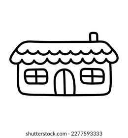 A simple country house. Doodle icon. Cute kawaii illustration. Element for design of baby products, clothes, greeting cards. Clipart in children's style.