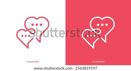 Simple Couple Chat Logo. Love Shape and Bubble Chat Talk Icon Graphic. Love Chat Logo Design Template.