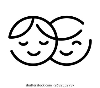 Simple couple heads logo. Cute cartoon faces together, line icon style. Minimal vector illustration.