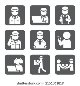 Simple courier icon set with  square frames