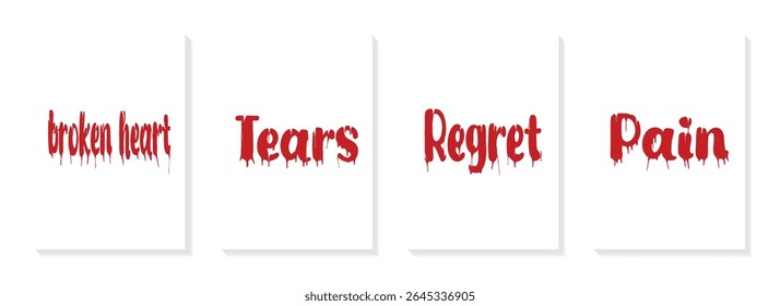 Simple cover design with melting text, broken heart, tears, regret and pain word. Text element for cover, poster and flyer design