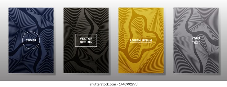 Simple cover templates set. Fluid curve shapes geometric lines patterns. Digital backgrounds for notepads, notice paper covers. Line shapes patterns, header elements. Cover page layouts set.