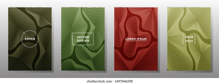 Simple cover templates set. Fluid curve shapes geometric lines patterns. Geometric backgrounds for cataloges, corporate brochures. Lines texture, header title elements. Cover page layouts set.
