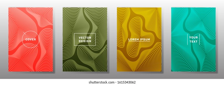 Simple cover templates set. Fluid curve shapes geometric lines patterns. Cool poster, flyer, banner vector backgrounds. Lines texture, header title elements. Cover page templates.