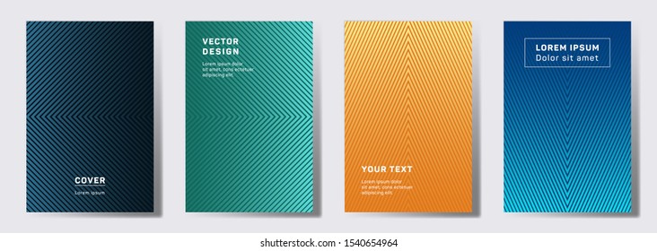 Simple cover templates set. Geometric lines patterns with edges, angles. Geometric backgrounds for cataloges, corporate brochures. Line shapes patterns, header elements. Cover page layouts set.