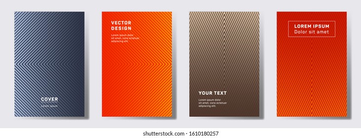 Simple cover templates set. Geometric lines patterns with edges, angles. Abstract backgrounds for catalogues, business magazine. Lines texture, header title elements. Annual report covers.