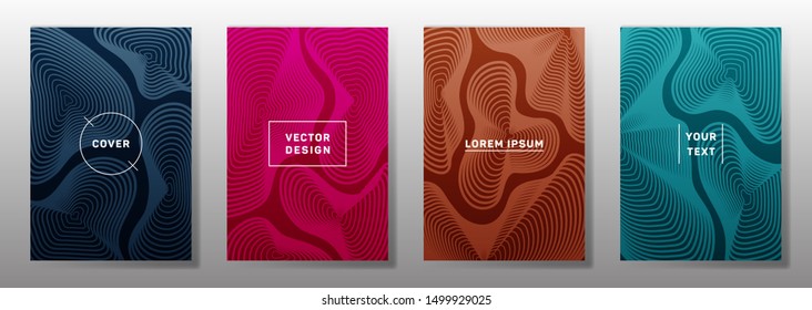 Simple covers linear design. Fluid curve shapes geometric lines patterns. Abstract backgrounds for cataloges, corporate brochures. Line stripes graphics, title elements. Annual report covers.