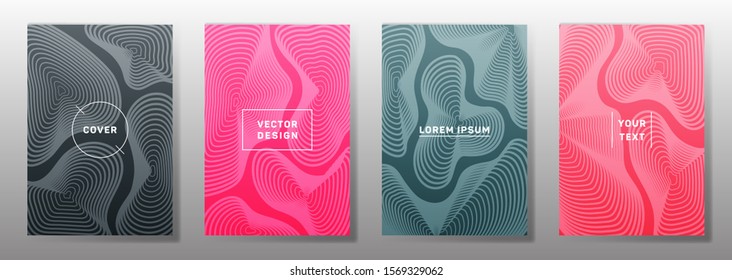 Simple covers linear design. Fluid curve shapes geometric lines patterns. Cool backgrounds for cataloges, corporate brochures. Line shapes patterns, header elements. Annual report covers.