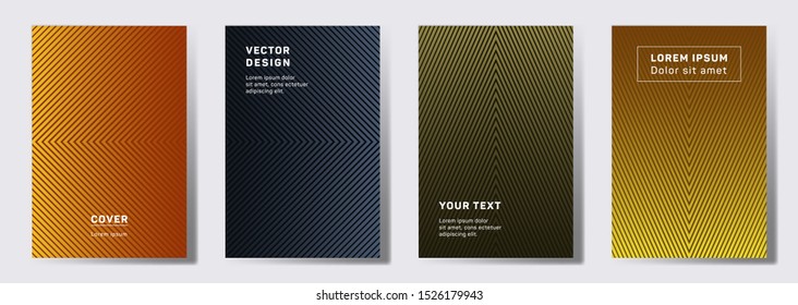 Simple covers linear design. Geometric lines patterns with edges, angles. Digital backgrounds for catalogues, business magazine. Line stripes graphics, title elements. Annual report covers.