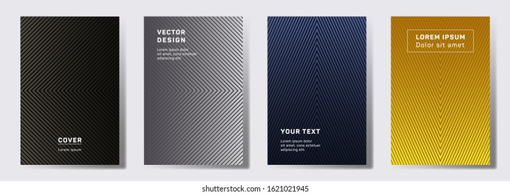 Simple covers linear design. Geometric lines patterns with edges, angles. Modern poster, flyer, banner vector backgrounds. Lines texture, header title elements. Cover page layouts set.