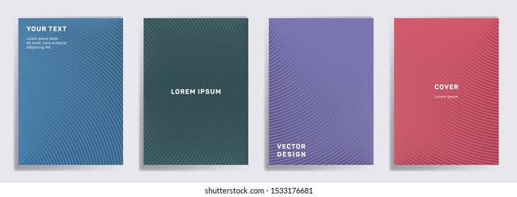 Simple covers linear design. Radial semicircle geometric lines patterns. Digital backgrounds for cataloges, corporate brochures. Lines texture, header title elements. Cover page templates.