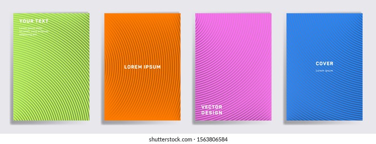 Simple covers linear design. Radial semicircle geometric lines patterns. Abstract backgrounds for cataloges, corporate brochures. Line shapes patterns, header elements. Cover page templates.