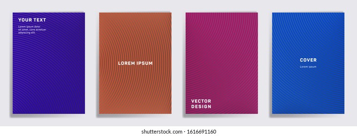 Simple covers linear design. Radial semicircle geometric lines patterns. Linear backgrounds for notepads, notice paper covers. Lines texture, header title elements. Annual report covers.
