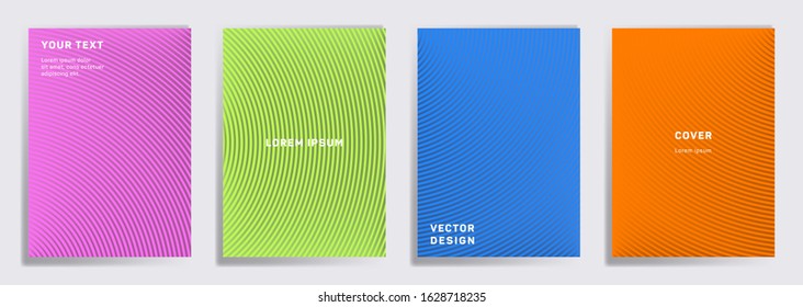Simple covers linear design. Radial semicircle geometric lines patterns. Abstract backgrounds for cataloges, corporate brochures. Line shapes patterns, header elements. Annual report covers.