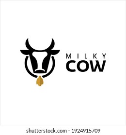 simple cow logo animal head vector, mascot or character avatar icon for fresh dairy milk farm food industry template ideas