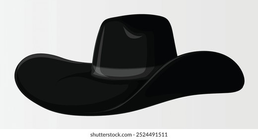 Simple cowboy cap vector with a wide brim and classic curved shape. Ideal for western-themed designs, fashion illustrations, or ranch-style projects, adding a rustic and adventurous feel.