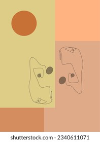 Simple cozy, calm art design. Face like lines, calming colors, simple geometric shapes. Set of flat vector illustrations. Poster, cover, print, wallpaper or banner. Art design and vector illustration.