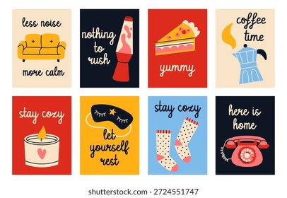 Simples aconchegante coleção posters em estilo elegante plana. Decoração minimalista para sala ou cozinha.