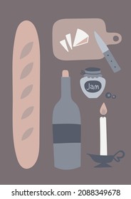 Simple cozy winter greeting card or poster concept. Cute Scandinavian lifestyle home scene. Winter holidays celebration. Christmas aesthetics design with baking and kitchen equipment. Vector eps10