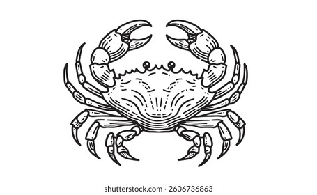 Simple crab line art illustration on white background for design