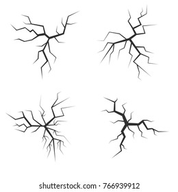 Simple crack set on white background. Earthquake vector illustration