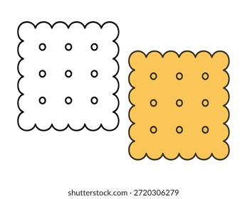 Ilustración de galletas de cracker simple con una versión de color y una versión de contorno, estilo lindo y mínimo adecuado para iconos, pegatinas, gráficos de alimentos, contenido para niños y páginas para colorear.