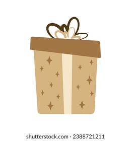 Caja de regalo de artesanía sencilla para Navidad, Año Nuevo o Fiesta de Cumpleaños. Elemento de diseño plano.