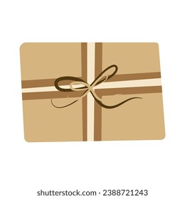 Simple craft gift box for Christmas, New Year or Birthday party. Flat design element.